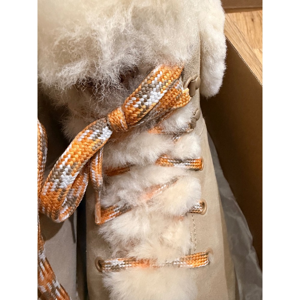 UGG Classic Mini Alpine Lace Boots Sand Suede Sheepskin 1130558 Womens 11 - Picture 15 of 16